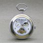 Tourbillon Mechanical Pocket Watch Silver Men Moon Phase Small Second Chain 111