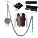Albert Chain Pocket Watch Curb Link Chain Silver Color Plating Fob T Bar AC45