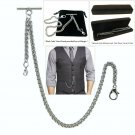 Albert Chain Pocket Watch Spiga Wheat Chain Silver Color Plating Fob T Bar AC108 Albert Chain Pocket Watch Spiga Wheat Chain Silver Color Plating Fob T Bar AC108