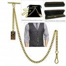 GOLD Albert Chain Pocket Watch Curb Link Chain T Bar Swivel Clip Cross Fob AC102