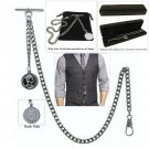 Albert Chain Pocket Watch Curb Link Chain Antique Silver Plating Fob T Bar AC101