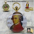 Mozart Memorial Pocket Watch Gold 50 MM Brass Case 14" Heavy Curb Chain C33