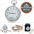 Silver Antique Men Quartz Open Face Pocket Watch small second Chain Gift Box 166
