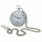 Silver Antique Men Quartz Open Face Pocket Watch small second Chain Gift Box 166