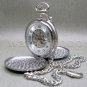 HERITAGE TIME Silver Mechanical Pocket Watch Skeleton Large 50 MM + Fob Chain 24