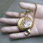 Gold Mechanical Pocket Watch Solid Brass Men Skeleton Roman with Chain + Box P45