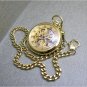 Gold Mechanical Pocket Watch Solid Brass Men Skeleton Roman with Chain + Box P45