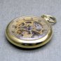 Gold Mechanical Pocket Watch Solid Brass Men Skeleton Roman with Chain + Box P45