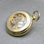 Gold Mechanical Pocket Watch Solid Brass Men Skeleton Roman with Chain + Box P45