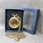 Gold Mechanical Pocket Watch Solid Brass Men Skeleton Roman with Chain + Box P45