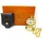 24K GOLD US Presidency Quartz Pocket Watch with Melody Leather Pouch Chain NIB