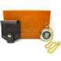 24K GOLD US Presidency Quartz Pocket Watch with Melody Leather Pouch Chain NIB