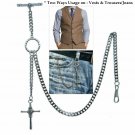 Albert Chain Pocket Watch Chain Silver Color 2 Ways Vest & Jean Fob T Bar ACT76 Albert Chain Pocket Watch Chain Silver Color 2 Ways Vest & Jean Fob T Bar ACT76