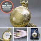 GOLD BRASS Antique Vintage Quartz Analog Pocket Watch Fob Chain Gift Box P283
