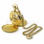 Mechanical Pocket Watch Gold Skeleton 2 sides opening with Chain and Box C25