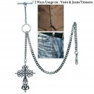 Albert Chain Pocket Watch Chain Silver Color 2 Ways Vest & Jean Fob T Bar ACT77 Albert Chain Pocket Watch Chain Silver Color 2 Ways Vest & Jean Fob T Bar ACT77