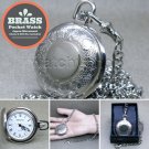 SILVER Solid Brass Antique Mens Fashion Pocket Watch Fob Chain Gift Box P264