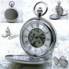 Mechanical Pocket Watch Silver Skeleton Double Hunter Men 50mm Chain and Box P39 Mechanical Pocket Watch Silver Skeleton Double Hunter Men 50mm Chain and Box P39