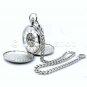 Mechanical Pocket Watch Silver Skeleton Double Hunter Men 50mm Chain and Box P39