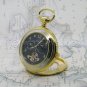 Mechanical Tourbillon Pocket Watch Gold Men Brass Sun Moon on Chain and Box P114