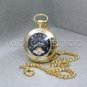 Mechanical Tourbillon Pocket Watch Gold Men Brass Sun Moon on Chain and Box P114