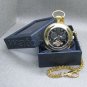 Mechanical Tourbillon Pocket Watch Gold Men Brass Sun Moon on Chain and Box P114