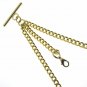 GOLD Plated Double Albert Chain Pocket Watch Chain T Bar Lobster + Swivel Clips