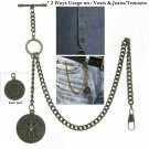Albert Chain Pocket Watch Chain Brass Color 2 Ways Vests & Jeans Fob T Bar ACT95