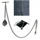 Albert Chain Silver Color Pocket Watch Curb Link Chain Leaf Design Fob T Bar 116 Albert Chain Silver Color Pocket Watch Curb Link Chain Leaf Design Fob T Bar 116