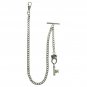 Albert Chain Silver Color Pocket Watch Curb Link Chain Key Design Fob T Bar A123