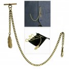 Albert Chain Gold Color Pocket Watch Curb Link Chain Feather Fob T Bar AC119 Albert Chain Gold Color Pocket Watch Curb Link Chain Feather Fob T Bar AC119