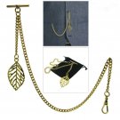 Albert Chain Gold Color Pocket Watch Curb Link Chain Leaf Design Fob T Bar AC120 Albert Chain Gold Color Pocket Watch Curb Link Chain Leaf Design Fob T Bar AC120