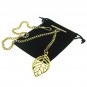 Albert Chain Gold Color Pocket Watch Curb Link Chain Leaf Design Fob T Bar AC120