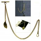 Albert Chain Gold Color Pocket Watch Curb Link Chain Leaf Design Fob T Bar AC121