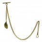 Albert Chain Gold Color Pocket Watch Curb Link Chain Leaf Design Fob T Bar AC121