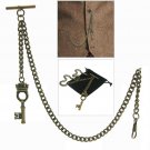 Albert Chain Pocket Watch Curb Link Chain Antique Brass Color Fob T Bar AC122 Albert Chain Pocket Watch Curb Link Chain Antique Brass Color Fob T Bar AC122