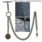 Albert Chain Pocket Watch Chain Brass Color 2 Ways Vests & Jeans Fob T Bar ACT92