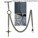 Albert Chain Pocket Watch Chain Brass Color 2 Ways Vests & Jeans Fob T Bar ACT82
