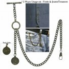 Albert Chain Pocket Watch Chain Brass Color 2 Ways Vests & Jeans Fob T Bar AT106