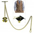 Albert Chain Gold Color Pocket Watch Curb Link Chain Four-Leaf Fob T Bar AC131 Albert Chain Gold Color Pocket Watch Curb Link Chain Four-Leaf Fob T Bar AC131