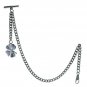 Albert Chain Pocket Watch Silver Color Curb Link Chain Four-Leaf Fob T Bar AC132
