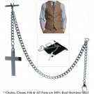 Albert Chain Stainless Steel Pocket Watch Curb Link Chain Cross Fob T-Bar ACS07