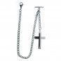 Albert Chain Stainless Steel Pocket Watch Curb Link Chain Cross Fob T-Bar ACS07