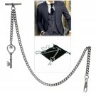 Albert Chain Pocket Watch Silver Color Curb Link Chain Key Style Fob T Bar AC128