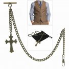 Albert Chain Pocket Watch Curb Link Chain Antique Brass Color Cross Fob T Bar 15 Albert Chain Pocket Watch Curb Link Chain Antique Brass Color Cross Fob T Bar 15