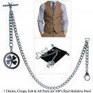 Albert Chain Stainless Steel Pocket Watch Curb Link Chain Four-Leaf Fob T-Bar 05