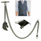 Albert Chain Pocket Watch Curb Chain Antique Brass Color Horse Fob T Bar AC142 Albert Chain Pocket Watch Curb Chain Antique Brass Color Horse Fob T Bar AC142