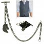 Albert Chain Pocket Watch Curb Chain Antique Brass Color Horse Fob T Bar AC142