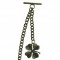 Albert Chain Pocket Watch Curb Chain Antique Brass Color Four-Leaf Fob T Bar 143