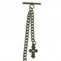 Albert Chain Pocket Watch Curb Link Chain Antique Brass Color Cross Fob T Bar